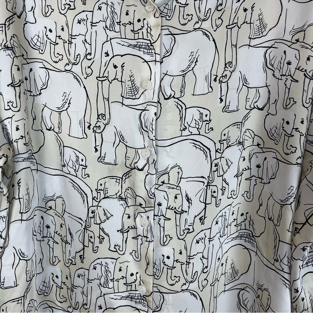 Zara Black, Gray and Cream Graphic Oversized Elephant Print Blouse - Picture 8 of 8